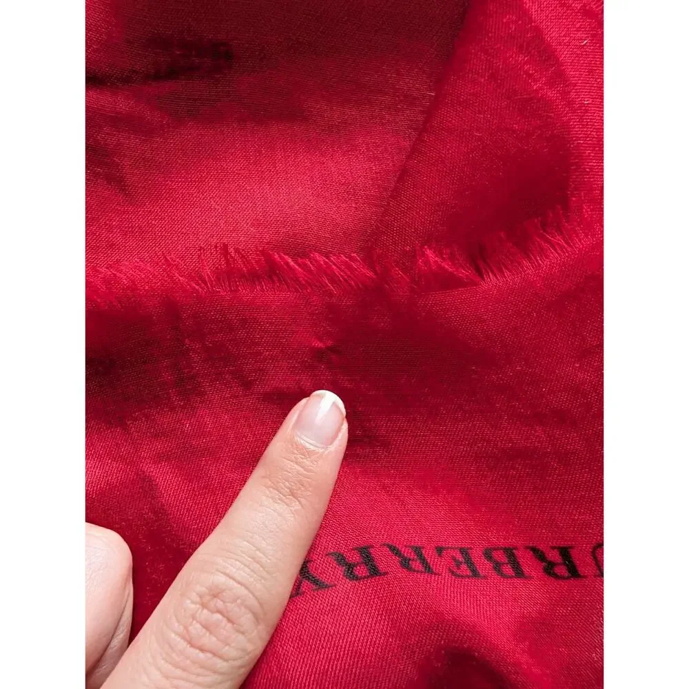 Burberry Leopard Cheetah Animal Print Red Silk Blend Scarf Italy Fringe Large